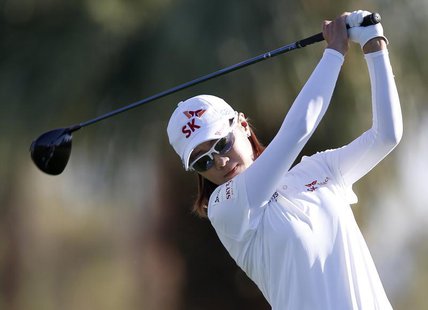 Na-yeon Choi of South Korea tees off on the 11th hole during the first round of the Kraft Nabisco Championship LPGA golf tournament in Ranch Na-yeon Choi of South Korea tees off on the 11th hole during the first round of the Kraft Nabisco Championship LPGA golf tournament in Ranch