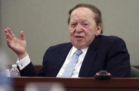 Las Vegas Sands Corp Chairman and Chief Executive Sheldon Adelson testifies on the witness stand at the Regional Justice Center in Las Vegas Las Vegas Sands Corp Chairman and Chief Executive Sheldon Adelson testifies on the witness stand at the Regional Justice Center in Las Vegas