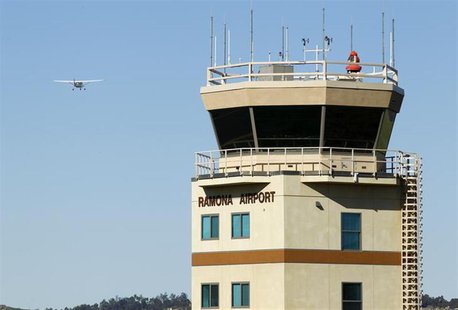 The air traffic control tower is shown at the Ramona Airport in Ramona, California March 12, 2013. REUTERS/Mike Blake The air traffic control tower is shown at the Ramona Airport in Ramona, California March 12, 2013. REUTERS/Mike Blake