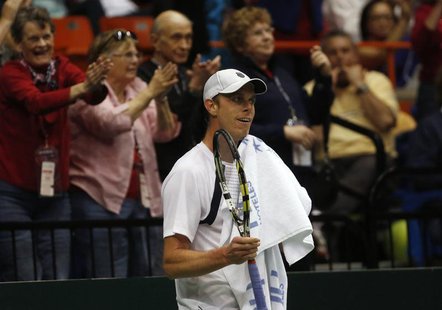 Fans cheer for Sam Querrey of the U.S. during his match against Viktor Troicki of Serbia in the Davis Cup quarter-finals tennis match in Boi Fans cheer for Sam Querrey of the U.S. during his match against Viktor Troicki of Serbia in the Davis Cup quarter-finals tennis match in Boi