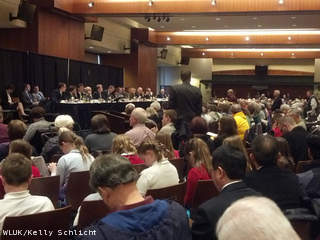 Citizens attend a Joint Finance Committee listening session for the 2013-15 state budget, held April 8, 2013 at Lambeau Field. (courtesy of FOX 11). Citizens attend a Joint Finance Committee listening session for the 2013-15 state budget, held April 8, 2013 at Lambeau Field. (courtesy of FOX 11).