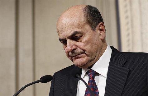 Italy's PD (Democratic Party) leader Pierluigi Bersani reacts during a news conference following a meeting with Italian President Giorgio Na Italy's PD (Democratic Party) leader Pierluigi Bersani reacts during a news conference following a meeting with Italian President Giorgio Na