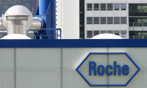 A logo is pictured on Swiss drug makers Roche plant in Kaiseraugst near Basel July 21, 2008. REUTERS/Christian Hartmann A logo is pictured on Swiss drug makers Roche plant in Kaiseraugst near Basel July 21, 2008. REUTERS/Christian Hartmann