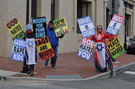 Members of the Westboro Baptist Church demonstrate at the Virginia Holocaust Museum on March 2, 2010 - Wikimedia photo by JC Wilmore Members of the Westboro Baptist Church demonstrate at the Virginia Holocaust Museum on March 2, 2010 - Wikimedia photo by JC Wilmore