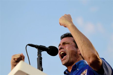 Venezuela's opposition leader and presidential candidate Henrique Capriles speaks to supporters during a campaign rally in the state of Anzo Venezuela's opposition leader and presidential candidate Henrique Capriles speaks to supporters during a campaign rally in the state of Anzo