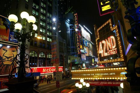 Lights illuminate 42nd Street at Times Square in New York in this photo taken April 2, 2004. Lights illuminate 42nd Street at Times Square in New York in this photo taken April 2, 2004.