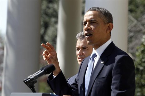 U.S. President Barack Obama delivers remarks on the budget alongside acting Director of Office Management and Budget Jeff Zients, in the Ros U.S. President Barack Obama delivers remarks on the budget alongside acting Director of Office Management and Budget Jeff Zients, in the Ros