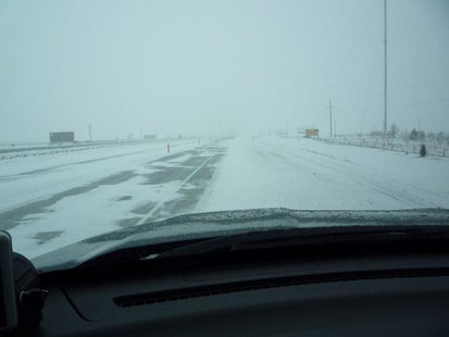 View from South Dakota Highway Patrol cruiser on I-90 west of Mitchell. 4.10.13 - Photo courtesy South Dakota Highway Patrol View from South Dakota Highway Patrol cruiser on I-90 west of Mitchell. 4.10.13 - Photo courtesy South Dakota Highway Patrol