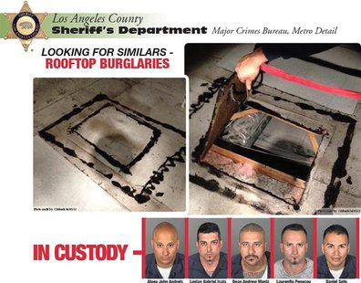 Five suspects in a series of bank robberies are shown in this combination of booking mug shots released by the Los Angeles County Sheriff's Five suspects in a series of bank robberies are shown in this combination of booking mug shots released by the Los Angeles County Sheriff's