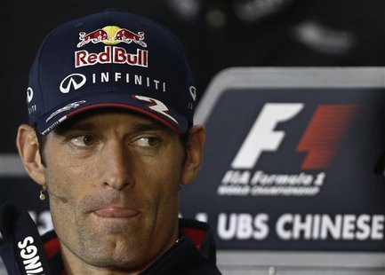 Red Bull Formula One driver Mark Webber of Australia attends a news conference at the Chinese F1 Grand Prix at the Shanghai International Ci Red Bull Formula One driver Mark Webber of Australia attends a news conference at the Chinese F1 Grand Prix at the Shanghai International Ci