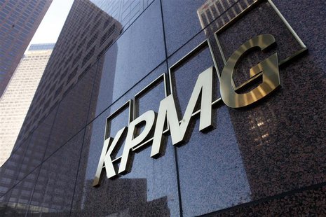 The street level sign of the KPMG buliding in downtown Los Angeles is shown April 10, 2013. REUTERS/Sam Mircovich The street level sign of the KPMG buliding in downtown Los Angeles is shown April 10, 2013. REUTERS/Sam Mircovich