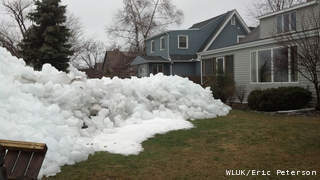 Ice shoves piled up on the western shore of Lake Winnebago in Oshkosh, Thursday, April 11, 2013. (courtesy of FOX 11). Ice shoves piled up on the western shore of Lake Winnebago in Oshkosh, Thursday, April 11, 2013. (courtesy of FOX 11).