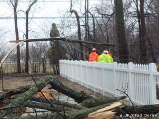 Workers clean up debris in Appleton April 11, 2013, one day after an ice storm. (courtesy of FOX 11). Workers clean up debris in Appleton April 11, 2013, one day after an ice storm. (courtesy of FOX 11).