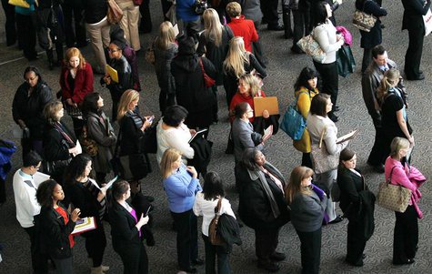 Hundreds of job seekers wait in line with their resumes to talk to recruiters at the Colorado Hospital Association health care career fair i Hundreds of job seekers wait in line with their resumes to talk to recruiters at the Colorado Hospital Association health care career fair i