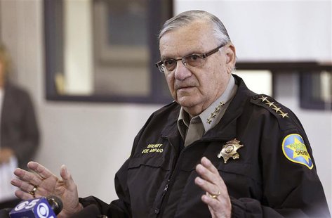 Maricopa County Sheriff Joe Arpaio addresses the media about a simulated school shooting in Fountain Hills, Arizona, in this February 9, 201 Maricopa County Sheriff Joe Arpaio addresses the media about a simulated school shooting in Fountain Hills, Arizona, in this February 9, 201