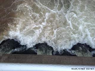 Water from the Fond du Lac wastewater treatment plant is discharged into Lake Winnebago, April 12, 2013. (courtesy of FOX 11). Water from the Fond du Lac wastewater treatment plant is discharged into Lake Winnebago, April 12, 2013. (courtesy of FOX 11).
