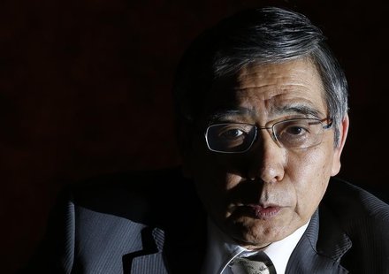 Bank of Japan Governor Haruhiko Kuroda speaks during a group interview at the BOJ headquarters in Tokyo April 10, 2013. REUTERS/Toru Hanai Bank of Japan Governor Haruhiko Kuroda speaks during a group interview at the BOJ headquarters in Tokyo April 10, 2013. REUTERS/Toru Hanai