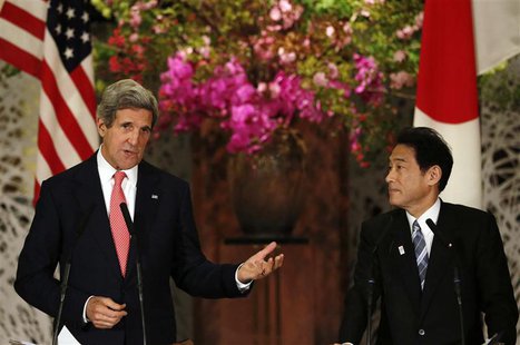 U.S. Secretary of State John Kerry (L) speaks next to Japan's Foreign Minister Fumio Kishida during their joint news conference after their U.S. Secretary of State John Kerry (L) speaks next to Japan's Foreign Minister Fumio Kishida during their joint news conference after their
