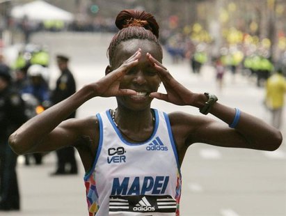File photo of Kenya's Rita Jeptoo as she reacts after winning the women's division of the 110th Boston Marathon in an unofficial time of 2:2 File photo of Kenya's Rita Jeptoo as she reacts after winning the women's division of the 110th Boston Marathon in an unofficial time of 2:2