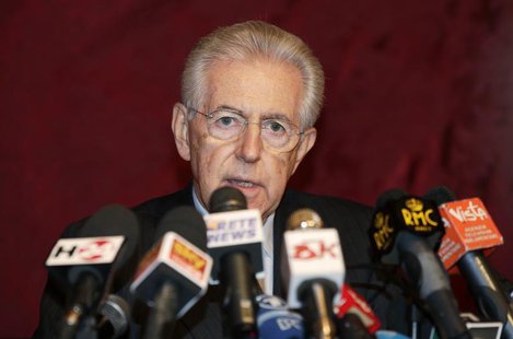 Italy's outgoing Prime Minister Mario Monti speaks during a news conference in Rome January 4, 2013. REUTERS/Max Rossi Italy's outgoing Prime Minister Mario Monti speaks during a news conference in Rome January 4, 2013. REUTERS/Max Rossi