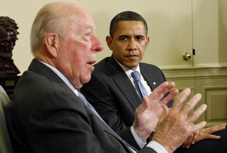 U.S. President Barack Obama listens to remarks from former U.S. Secretary of State George Schultz in the Oval Office of the White House in W U.S. President Barack Obama listens to remarks from former U.S. Secretary of State George Schultz in the Oval Office of the White House in W