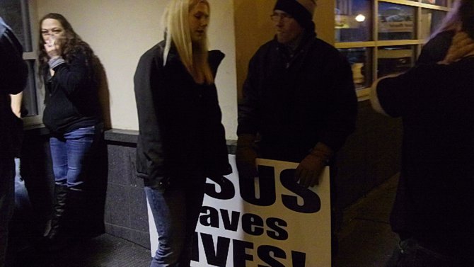 Listener informing the protestor in no uncertain terms that he will not be getting her number.