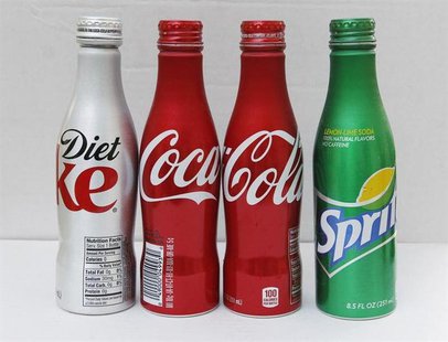 All aluminium bottles of Coca-Cola products are pictured in this photo illustration photographed in Burbank, California October 16, 2012. RE All aluminium bottles of Coca-Cola products are pictured in this photo illustration photographed in Burbank, California October 16, 2012. RE
