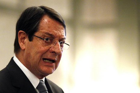 Cyprus' President Nicos Anastasiades addresses a conference of civil servants in Nicosia March 29, 2013. REUTERS/Bogdan Cristel Cyprus' President Nicos Anastasiades addresses a conference of civil servants in Nicosia March 29, 2013. REUTERS/Bogdan Cristel