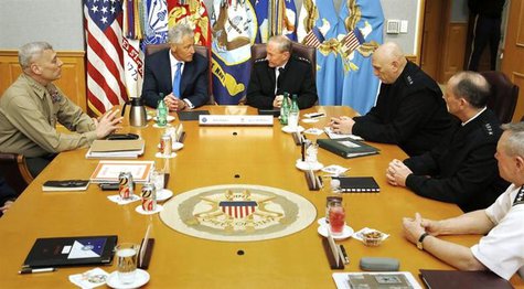U.S. Secretary of Defense Chuck Hagel (2nd L) holds his first meeting with the Joint Chiefs of Staff U.S. Marine Corps Commandant General Jo U.S. Secretary of Defense Chuck Hagel (2nd L) holds his first meeting with the Joint Chiefs of Staff U.S. Marine Corps Commandant General Jo