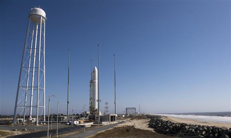 The Orbital Sciences Corporation Antares rocket is seen on the Mid-Atlantic Regional Spaceport (MARS) Pad-0A at the NASA Wallops Flight Faci The Orbital Sciences Corporation Antares rocket is seen on the Mid-Atlantic Regional Spaceport (MARS) Pad-0A at the NASA Wallops Flight Faci