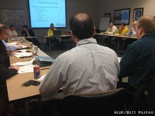 Cellcom Green Bay Marathon Executive Director Sean Ryan (in yellow jacket) sits next to Bellin Run Executive Director Randy Van Straten at a race public safety meeting April 17, 2013 in Allouez. (courtesy of FOX 11). Cellcom Green Bay Marathon Executive Director Sean Ryan (in yellow jacket) sits next to Bellin Run Executive Director Randy Van Straten at a race public safety meeting April 17, 2013 in Allouez. (courtesy of FOX 11).
