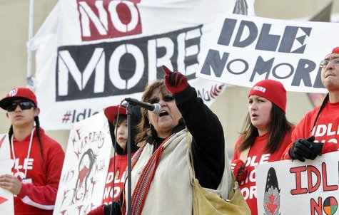 Taz Bouchier, an elder with the Idle No More movement, speaks during a rally in solidarity with the Washington D.C. protest against the Keys Taz Bouchier, an elder with the Idle No More movement, speaks during a rally in solidarity with the Washington D.C. protest against the Keys