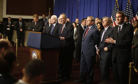 The U.S. Senate's "Gang on Eight" are pictured during a news briefing on Capitol Hill in Washington, April 18, 2013. REUTERS/Jason Reed The U.S. Senate's "Gang on Eight" are pictured during a news briefing on Capitol Hill in Washington, April 18, 2013. REUTERS/Jason Reed