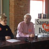 Bobby Gaunt (L) and Travis Randolph (R) discuss their efforts to consolidate Saugatuck & Douglas during a press briefing on Apr. 1, 2013