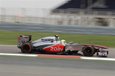 McLaren Formula One driver Sergio Perez of Mexico drives during the first practice session of the Bahrain F1 Grand Prix at the Sakhir circui McLaren Formula One driver Sergio Perez of Mexico drives during the first practice session of the Bahrain F1 Grand Prix at the Sakhir circui
