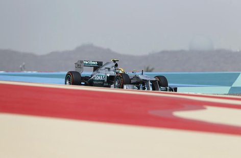 Mercedes Formula One driver Lewis Hamilton of Britain drives during the second practice session of the Bahrain F1 Grand Prix at the Sakhir c Mercedes Formula One driver Lewis Hamilton of Britain drives during the second practice session of the Bahrain F1 Grand Prix at the Sakhir c