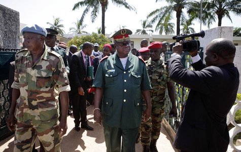 Guinea-Bissau armed forces head General Antonio Indjai (C) leaves a high-level diplomatic meeting at the presidency in the capital Bissau, N Guinea-Bissau armed forces head General Antonio Indjai (C) leaves a high-level diplomatic meeting at the presidency in the capital Bissau, N