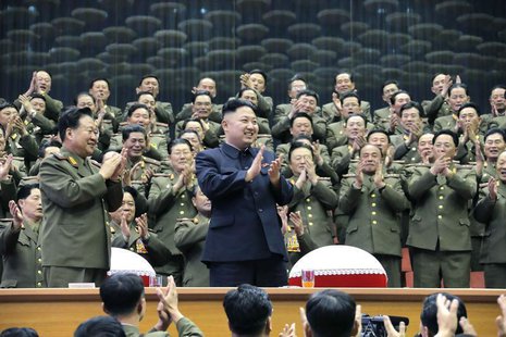 Military officials applaud together with North Korean leader Kim Jong-un, during the Unhasu concert in Pyongyang, in this picture released b Military officials applaud together with North Korean leader Kim Jong-un, during the Unhasu concert in Pyongyang, in this picture released b