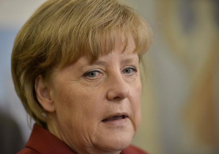 German Chancellor Angela Merkel speaks to the media during a visit at a retirement home in Melle, April 12, 2013. REUTERS/Martin Meissner/Po German Chancellor Angela Merkel speaks to the media during a visit at a retirement home in Melle, April 12, 2013. REUTERS/Martin Meissner/Po