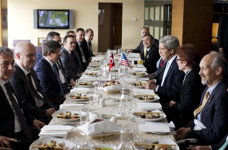 Turkish Foreign Minister Ahmet Davutoglu (3rd L) meets with U.S. Secretary of State John Kerry (3rd R) during a luncheon in Istanbul April 2 Turkish Foreign Minister Ahmet Davutoglu (3rd L) meets with U.S. Secretary of State John Kerry (3rd R) during a luncheon in Istanbul April 2