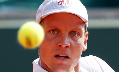 Tomas Berdych of the Czech Republic eyes the ball during his match against Marcel Granollers of Spain during the Monte Carlo Masters in Mona Tomas Berdych of the Czech Republic eyes the ball during his match against Marcel Granollers of Spain during the Monte Carlo Masters in Mona