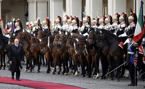Italy's newly re-elected president Giorgio Napolitano inspects a guard of honor during a welcoming ceremony at the Quirinale palace in Rome, Italy's newly re-elected president Giorgio Napolitano inspects a guard of honor during a welcoming ceremony at the Quirinale palace in Rome,