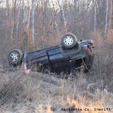 Sheriff's officials say they were called to a ditch along County W, just west of Crivitz, around 5:40 a.m. Saturday. A vehicle was found rolled over, but no people were in the area. (courtesy of Marinette County Sheriff's Dept.)