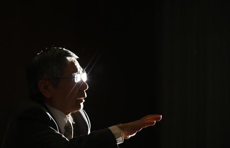 Bank of Japan Governor Haruhiko Kuroda speaks during a group interview at the BOJ headquarters in Tokyo April 10, 2013. REUTERS/Toru Hanai Bank of Japan Governor Haruhiko Kuroda speaks during a group interview at the BOJ headquarters in Tokyo April 10, 2013. REUTERS/Toru Hanai