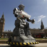 A robot is pictured in front of the Houses of Parliament and Westminster Abbey as part of the Campaign to Stop Killer Robots in London April A robot is pictured in front of the Houses of Parliament and Westminster Abbey as part of the Campaign to Stop Killer Robots in London April