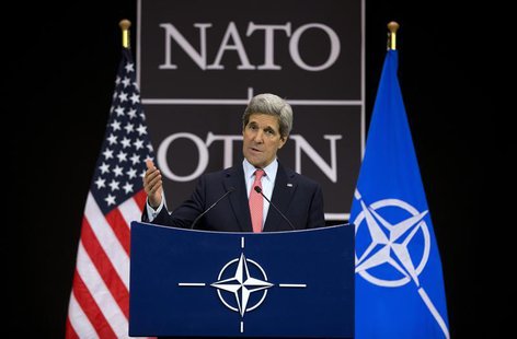 U.S. Secretary of State John Kerry gestures during a news conference at the NATO headquarters in Brussels April 23, 2013. REUTERS/Evan Vucci U.S. Secretary of State John Kerry gestures during a news conference at the NATO headquarters in Brussels April 23, 2013. REUTERS/Evan Vucci