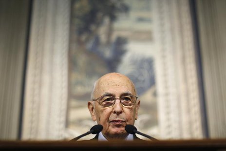 Italy's President Giorgio Napolitano speaks during a news conference at the Quirinale Presidential palace in Rome March 22, 2013. REUTERS/Ma Italy's President Giorgio Napolitano speaks during a news conference at the Quirinale Presidential palace in Rome March 22, 2013. REUTERS/Ma