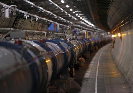 The LHC (Large Hadron Collider) tunnel is pictured during a visit at the Organization for Nuclear Research (CERN) in Meyrin, near Geneva Apr The LHC (Large Hadron Collider) tunnel is pictured during a visit at the Organization for Nuclear Research (CERN) in Meyrin, near Geneva Apr