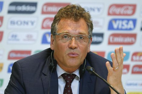 FIFA Secretary General Jerome Valcke responds to a question during the 2014 World Cup Local Organizing Committee (LOC) news conference in Ri FIFA Secretary General Jerome Valcke responds to a question during the 2014 World Cup Local Organizing Committee (LOC) news conference in Ri