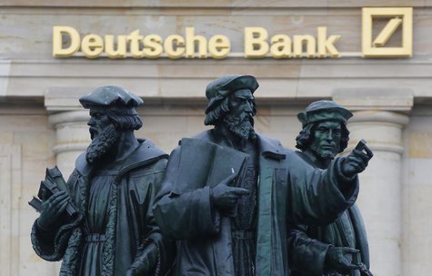 A statue is pictured in front of the former head quarters of Germany's largest business bank, Deutsche Bank in Frankfurt, January 28, 2013. A statue is pictured in front of the former head quarters of Germany's largest business bank, Deutsche Bank in Frankfurt, January 28, 2013.
